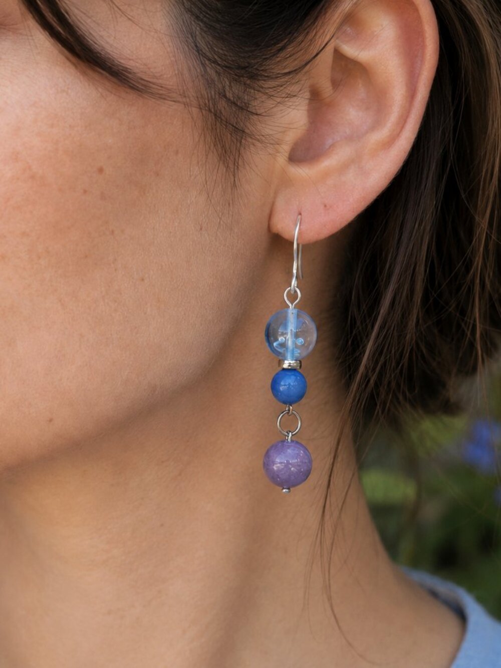 Celestial Blue Crystal Earrings, Aventurine Multi Stone Earrings, Colorful Boho